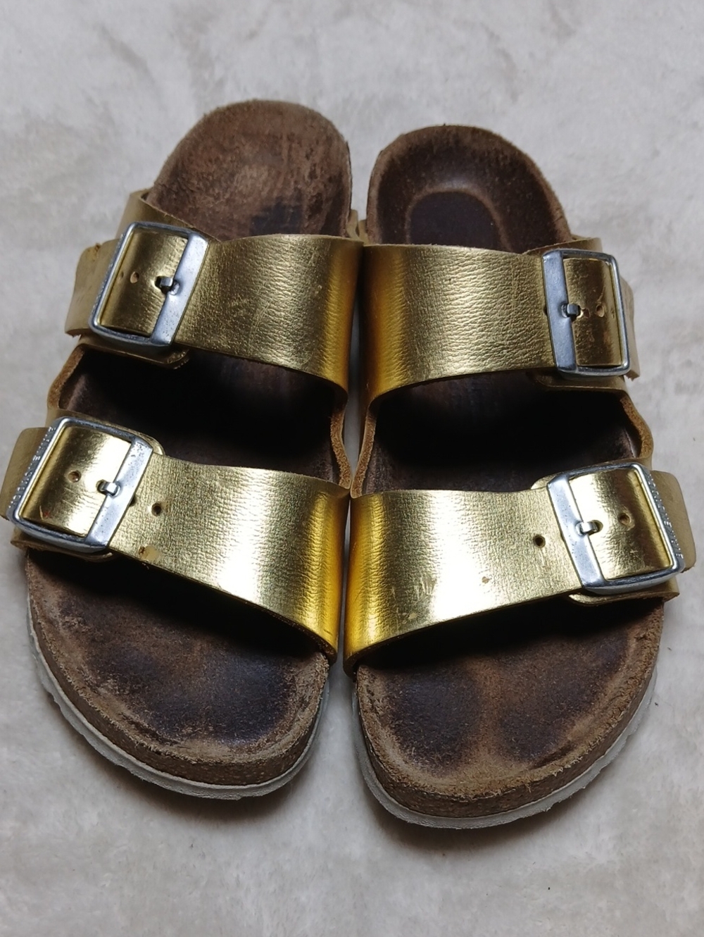 Birkenstock Gold Metallic Double-Buckle Women’s Slide Sandals Size 6